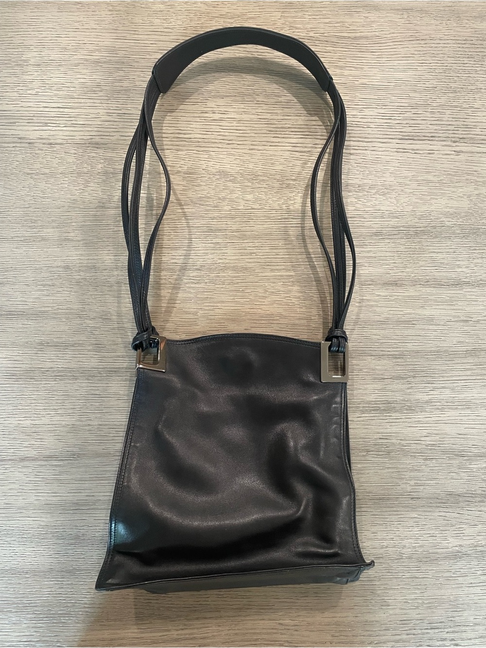 Black Italian Leather Shoulder Bag with Rope-Strap Detail